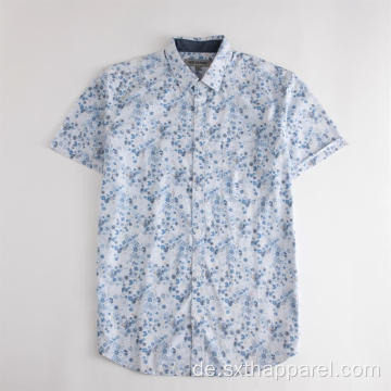 Herren Kurzarm Blue Flowers Print Casual Shirts